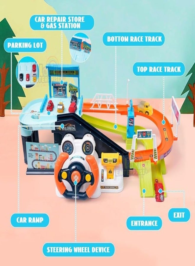 Samtop Urban Transit Car Set ? Driving, Steering Wheel, Musical Puzzle & Climbing Mode Race Track Garage for Kids - Image 5
